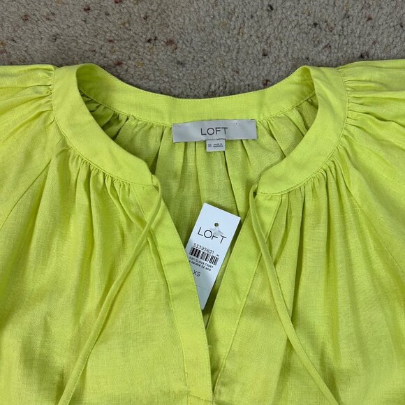 NEW Loft Neon Green Linen Blend Popover Top Puff Sleeve Size XS Women's - Picture 3 of 3
